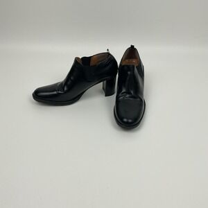 Bass Womens Black Leather Heeled‎ Loafers Size 95M Slip On Dress Work Shoes